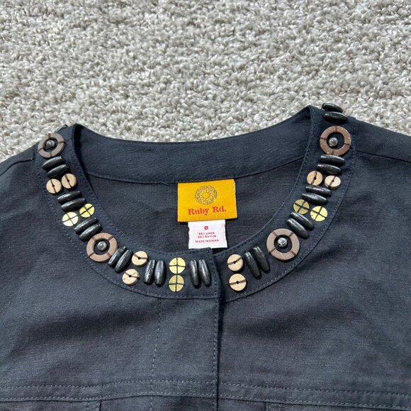 Ruby Rd.  Women’s Size 8 Black Beaded Neck 3/4 Sleeve Button-Up Jacket - Picture 4 of 9